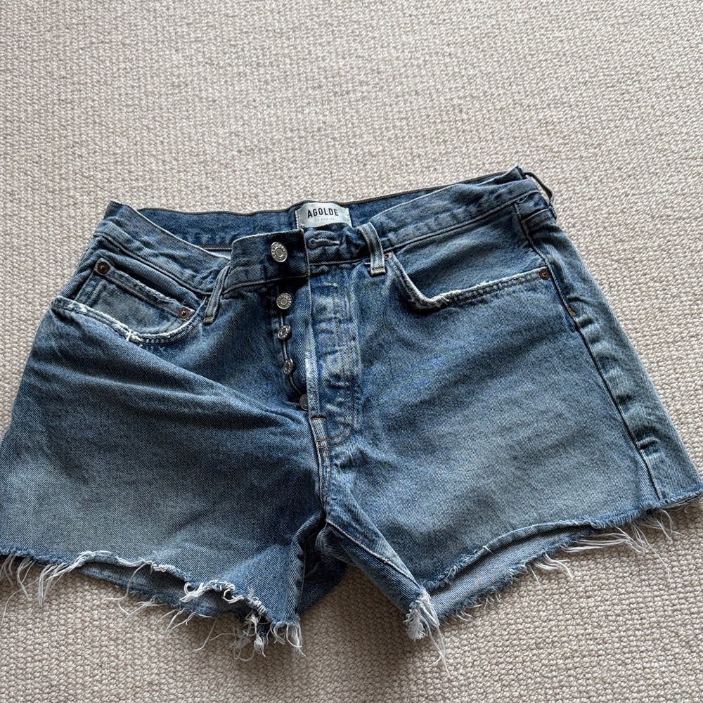 Agolde Distressed Blue Denim Cutoff Shorts
